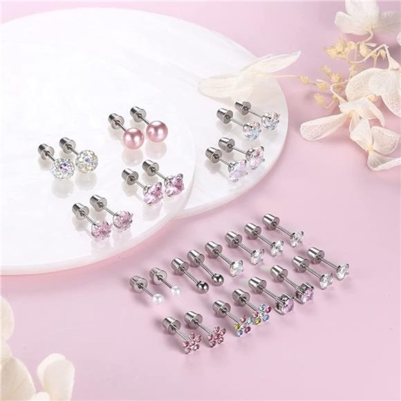 14 Pairs Hypoallergenic Stud Earrings Set for Women - Picture 3 of 5